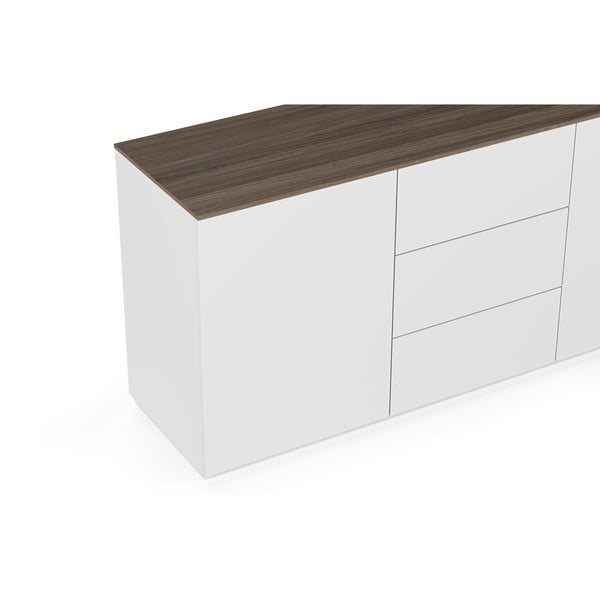 Balta komoda su tamsaus medžio viršumi, 3 stalčiais ir 2 durelėmis TemaHome Join-image-3