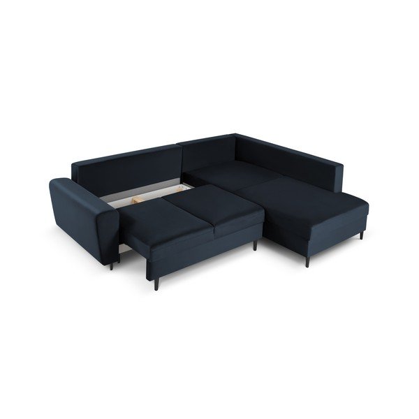 Tamsiai mėlynos spalvos iš velveto sulankstoma/su sandėliavimo vieta kampinė sofa (su dešiniuoju kampu/„L“ formos) Kyoto – Cosmopolitan Design-image-3