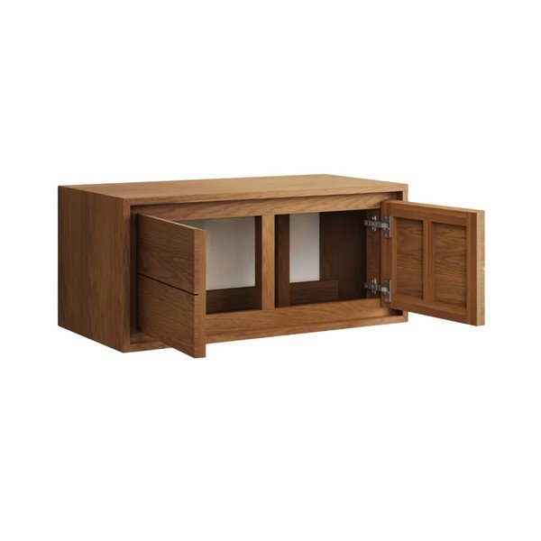 Rudos spalvos iš tikmedžio masyvo pakabinama spintelė po kriaukle 90x40 cm Kenta – Kave Home-image-2