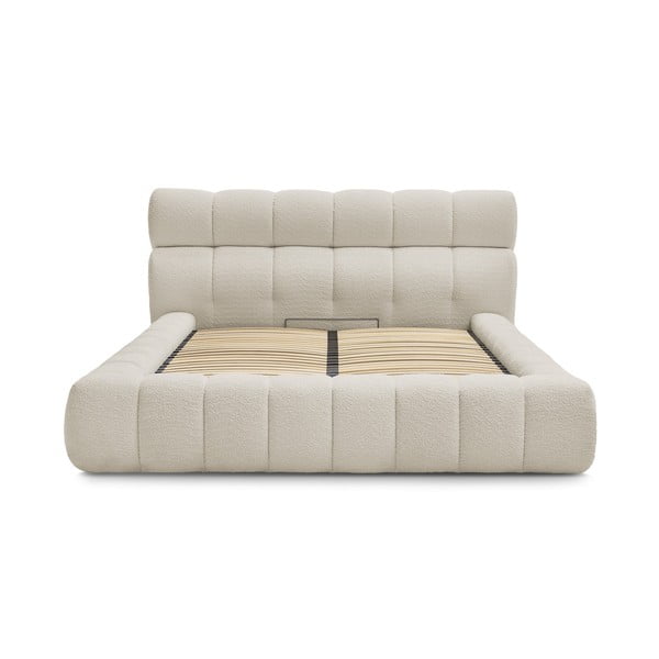 Dvigulė lova smėlio spalvos audiniu dengta su sandėliavimo vieta su lovos grotelėmis 160x200 cm Mont Blanc – Bobochic Paris-image-2