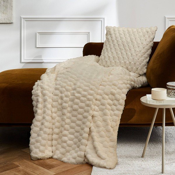 Dramblio kaulo spalvos iš mikropliušo antklodė ir pledas 180x220 cm Frosty – douceur d'intérieur-image-1