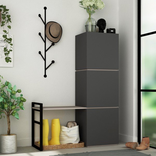 Antracito spalvos batų lentynos ir sieninės pakabos rinkinys Mello Anthracite-image-2