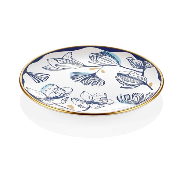 6 balto porceliano desertinių lėkščių su mėlynomis gėlėmis rinkinys Mia Bleu Pasta, ⌀ 19 cm-image-2