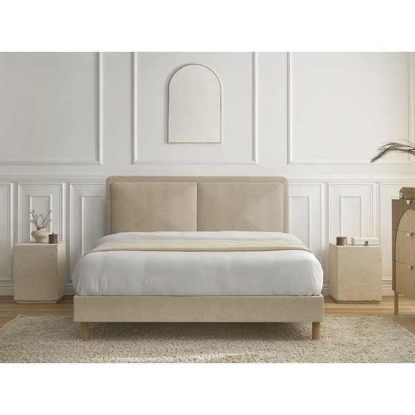 Smėlio spalvos iš audinio dvigulė lova audiniu dengta su lovos grotelėmis 140x190 cm Mara – Bobochic Paris-image-2