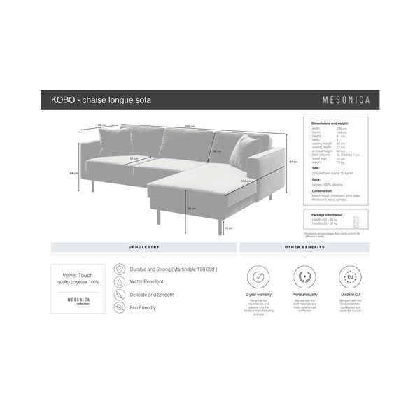 Kampinė sofa mėlynos spalvos iš velveto (su kairiuoju kampu) Kobo – MESONICA-image-4