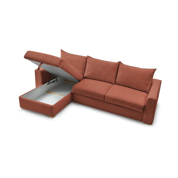 Iš kordinio velveto sulankstoma kampinė sofa raudonos plytų spalvos (kintama) Augustin – Bobochic Paris-image-4