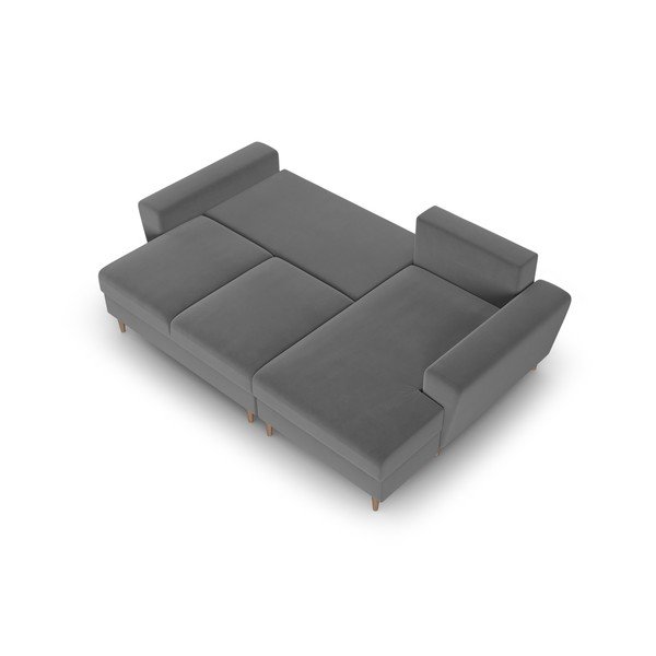 Šviesiai pilkos spalvos iš velveto sulankstoma/su sandėliavimo vieta kampinė sofa (su dešiniuoju kampu/su gultu) Kyoto – Cosmopolitan Design-image-2