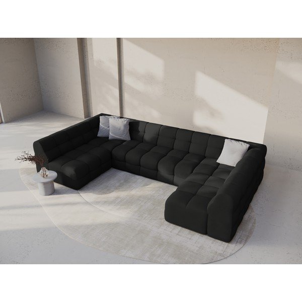 Juodos spalvos kampinė sofa („U“ formos) Kendal – Micadoni -image-1