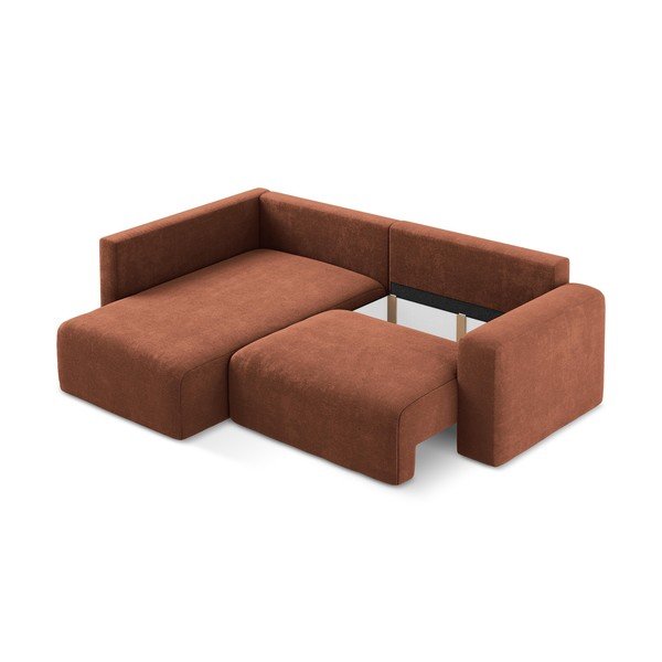 Terakotos spalvos sulankstoma/su sandėliavimo vieta kampinė sofa iš šenilinio audinio (su kairiuoju kampu/„L“ formos) Kona – Makamii-image-4
