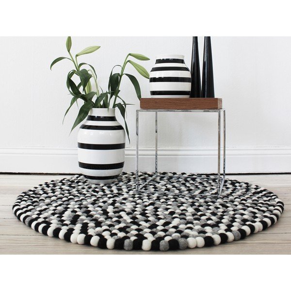 Juodai baltas vilnos kilimas Wooldot Ball Rugs, ⌀ 120 cm-image-2