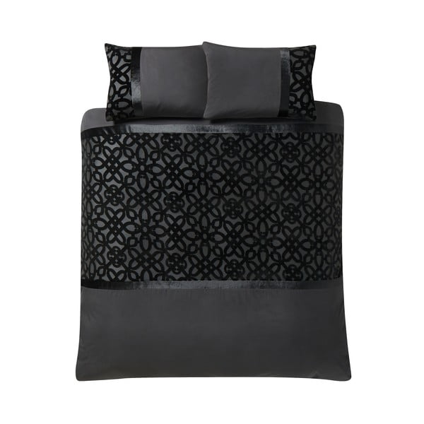 Juodos spalvos iš velveto dvigulė/itin ilga patalynė 230x220 cm Lattice Cut – Catherine Lansfield