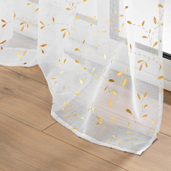 Baltos spalvos/auksinės spalvos iš šydo permatoma užuolaida 140x280 cm Floressia – douceur d'intérieur-image-4