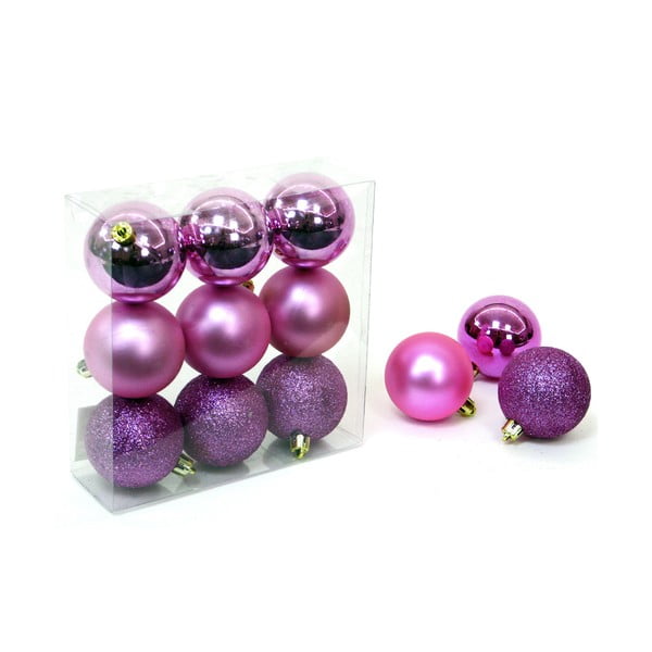 9 rožinės ir violetinės spalvos kalėdinių dekoracijų rinkinys Unimasa Caja