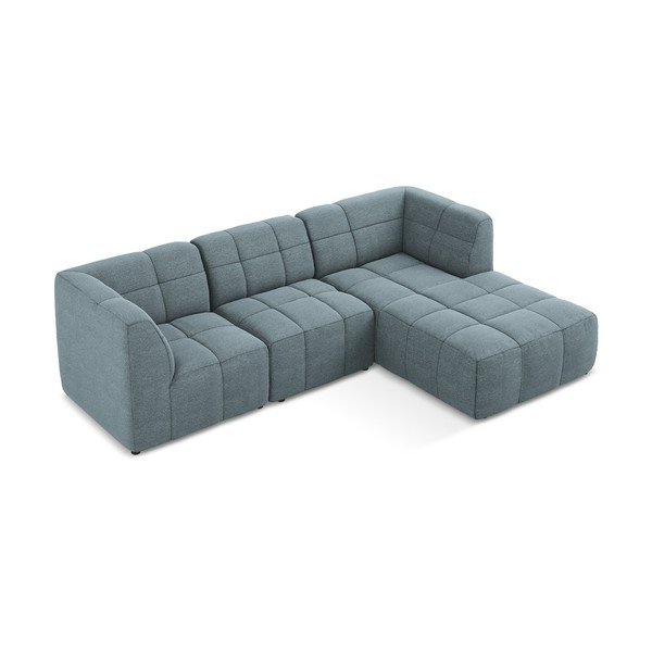Mėlynos spalvos kampinė sofa iš boucle (su dešiniuoju kampu/su gultu) Aloha – Makamii-image-3