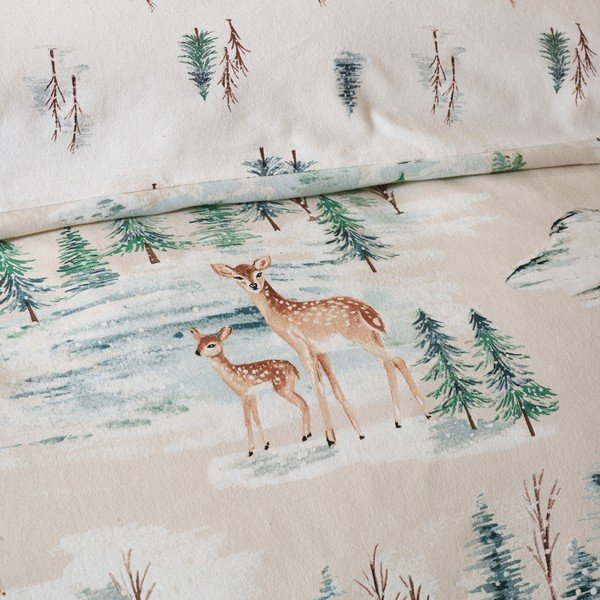 Natūralios spalvos iš flanelės viengulė patalynė 135x200 cm Brushed Christmas Deer – Catherine Lansfield-image-3
