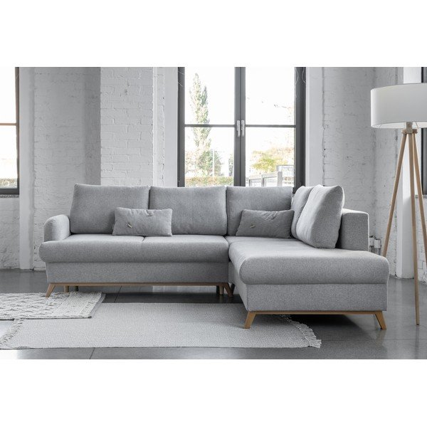 Šviesiai pilkos spalvos sulankstoma/su sandėliavimo vieta kampinė sofa (su dešiniuoju kampu/„L“ formos) Scandic Lagom – Miuform-image-1