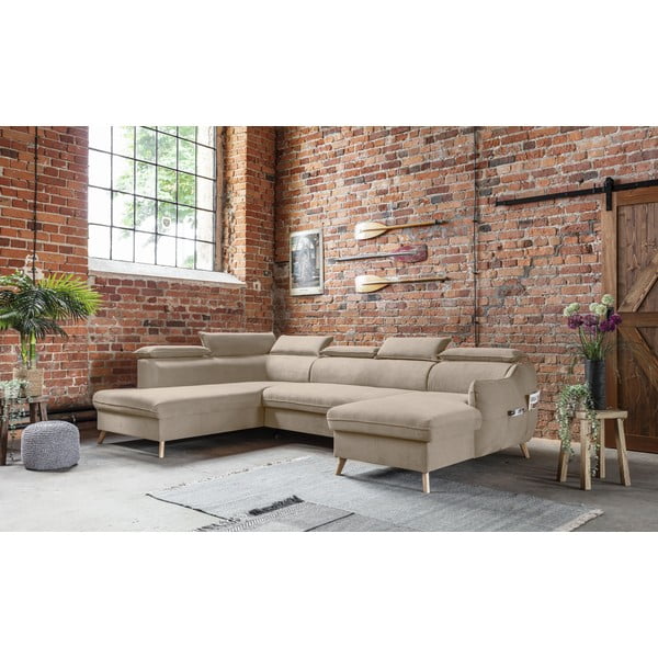Sulankstoma kampinė sofa iš velveto smėlio spalvos (su kairiuoju kampu/„U“ formos) Sweet Harmony – Miuform-image-3