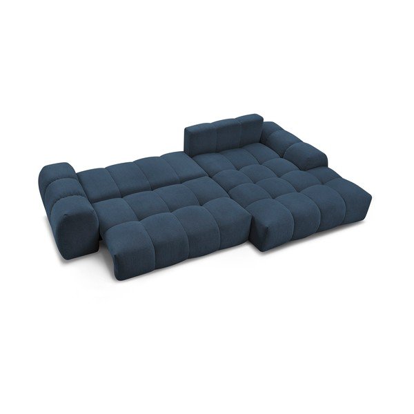 Tamsiai mėlynos spalvos iš šenilinio audinio sulankstoma/su sandėliavimo vieta kampinė sofa (su dešiniuoju kampu/su gultu) Everest – Bobochic Paris-image-4