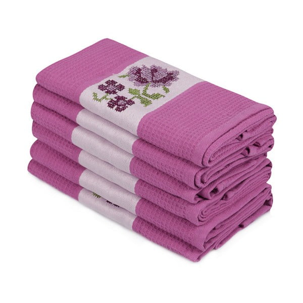 6 violetinių grynos medvilnės rankšluosčių rinkinys "Simplicity", 45 x 70 cm