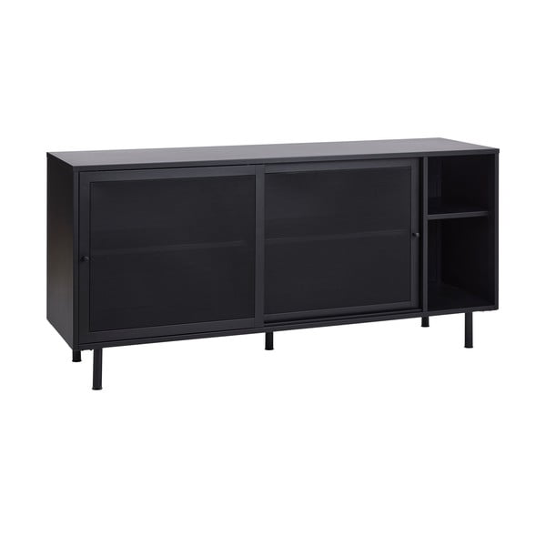 Iš metalo šoninė spintelė juodos spalvos su stumdomomis durimis 160x75x46 cm Veep – Unique Furniture-image-4