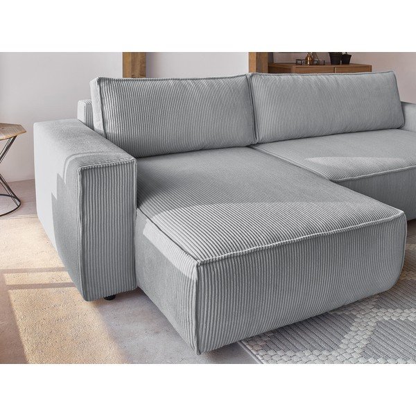Sulankstoma kampinė sofa šviesiai pilkos spalvos iš kordinio velveto (kintama) Nihad – Bobochic Paris-image-1