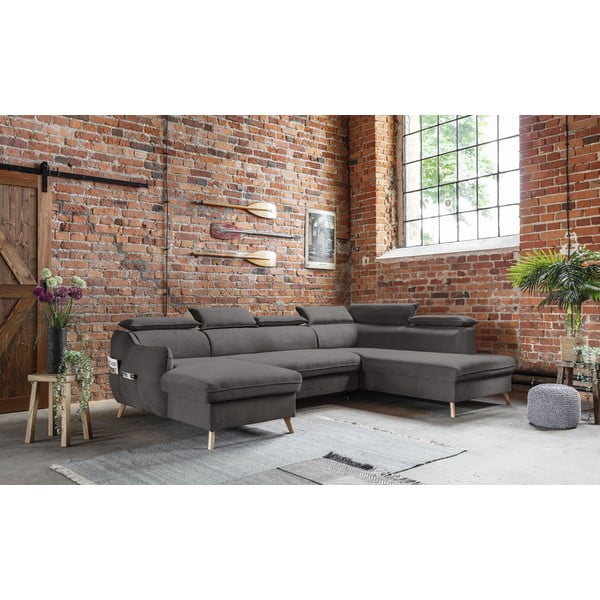 Sulankstoma kampinė sofa iš velveto tamsiai pilkos spalvos (su dešiniuoju kampu/„U“ formos) Sweet Harmony – Miuform-image-4