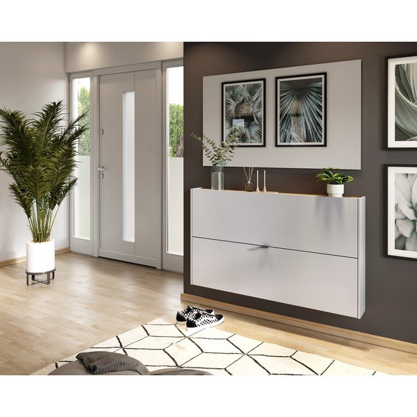 Kreminės spalvos atlenkiama/pakabinama spintelė batams iš ąžuolo 140x83x18 cm Ameca – Germania-image-1