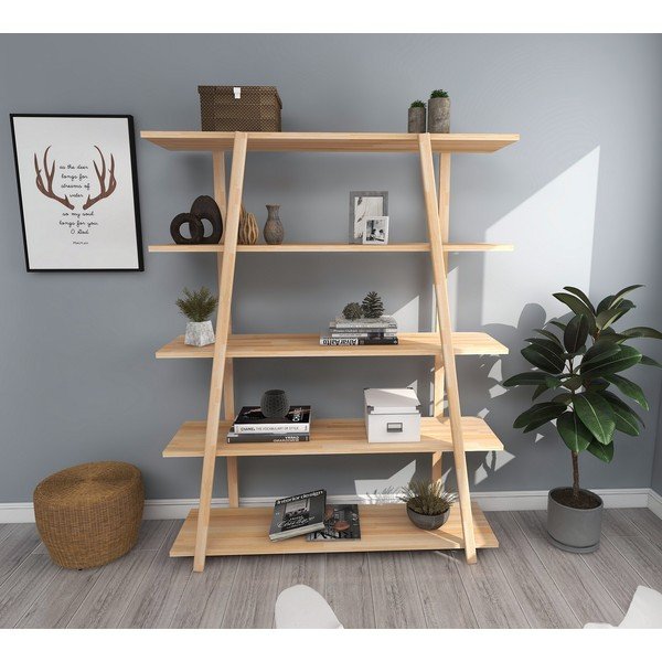 Natūralios spalvos pušies medienos knygų spinta 115x145 cm Soft - Kalune Design-image-2