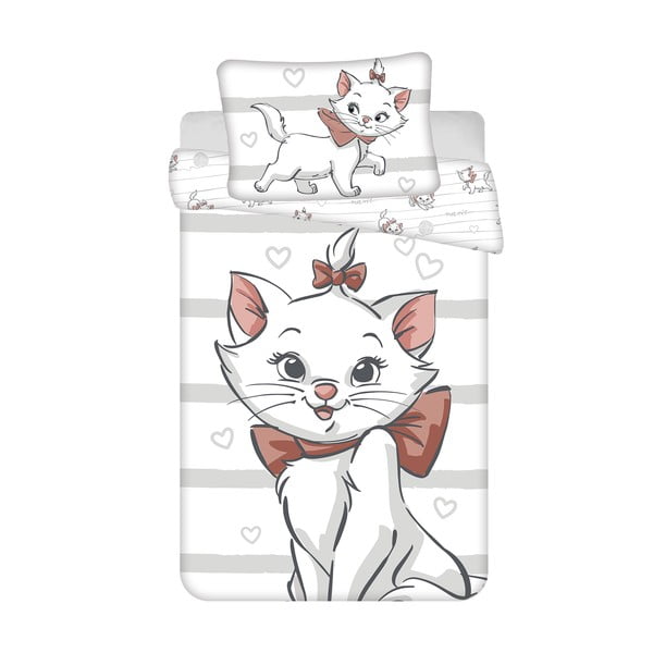 Baltos spalvos iš medvilnės vaikiška patalynė vaikiškai lovai 100x135 cm Marie Cat "Bow" – Jerry Fabrics