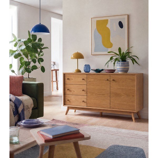 Žema šoninė spintelė natūralios spalvos iš ąžuolo 149x75 cm Kensal – Woodman-image-3