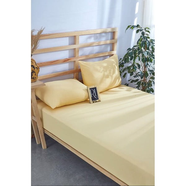 Iš medvilnės patalynė ir pagalvės užvalkalas komplekte geltonos spalvos su guma 180x200 cm – Mila Home