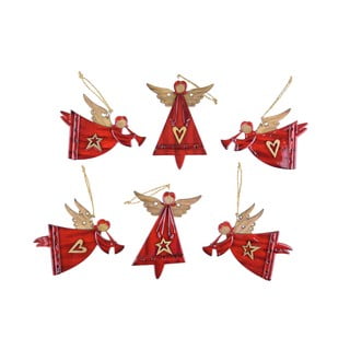 6 raudonų kalėdinių dekoracijų su angeliukais rinkinys Ego Dekor