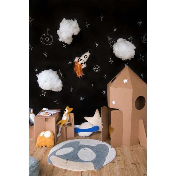 Skalbiamas/rankų darbo iš vilnos vaikiškas kilimas pilkos spalvos/kreminės spalvos ø100 cm Astromouse – Lorena Canals-image-3