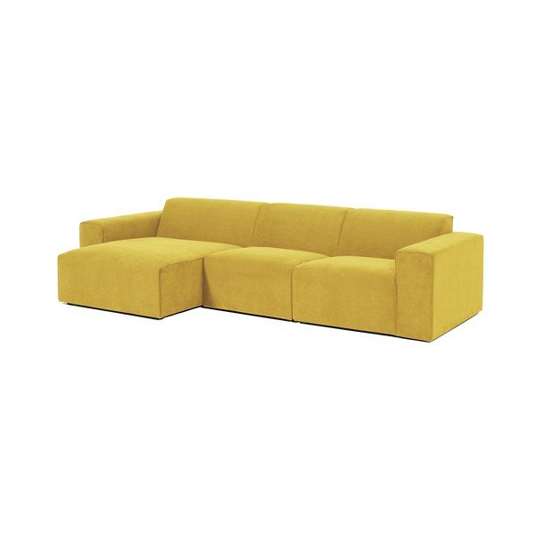 Geltonos spalvos aksominė kampinė modulinė sofa Scandic Sting, kairysis kampas-image-2