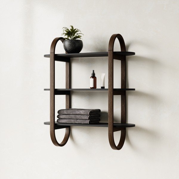 Juoda dviaukštė riešutmedžio lentyna Bellwood - Umbra-image-1