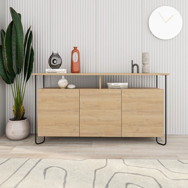 Žema šoninė spintelė natūralios spalvos iš ąžuolo 130x80 cm Dilly – Marckeric-image-1