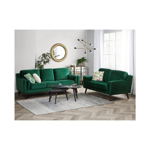 Smaragdo žalios spalvos trijų vietų aksominės išvaizdos sofa "Monobeli Steven-image-4