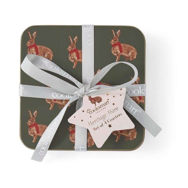 Raudonos spalvos/tamsiai žalios spalvos iš kamščio padėkliukai 4 vnt. Heritage Hare – Cooksmart ®-image-1