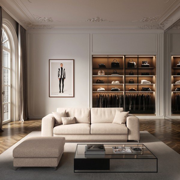 Smėlio spalvos iš boucle taburetė Rene – Rodier-image-1