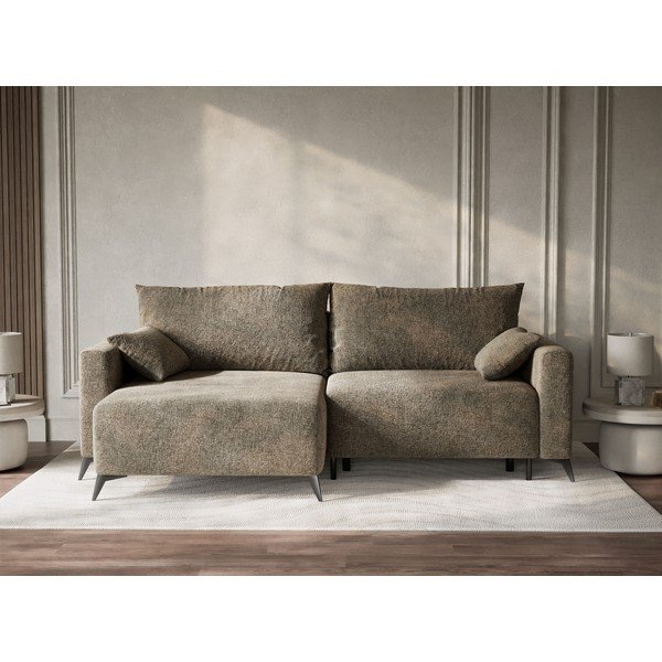 Rudos spalvos sulankstoma/su sandėliavimo vieta kampinė sofa iš šenilinio audinio (su kairiuoju kampu/su gultu) Leon – Maison de Rêve-image-1