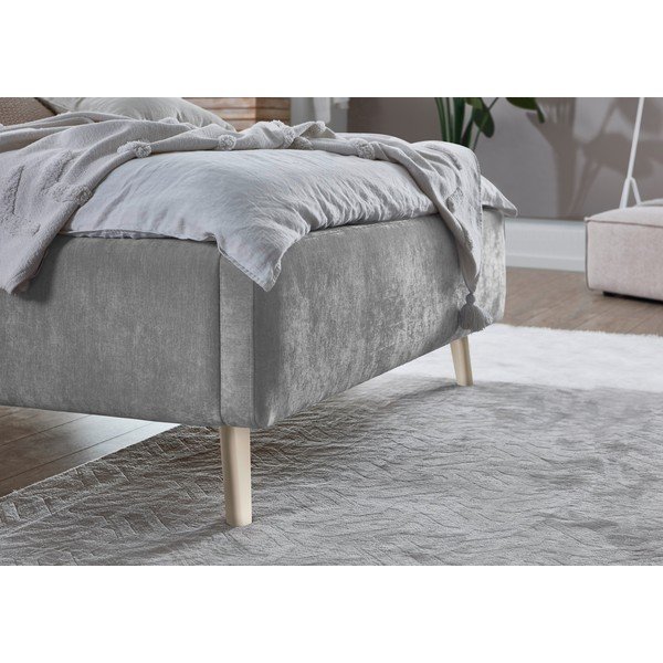 Pilkos spalvos dvigulė lova audiniu dengta su lovos grotelėmis 120x200 cm Mattis – Meise Möbel-image-3