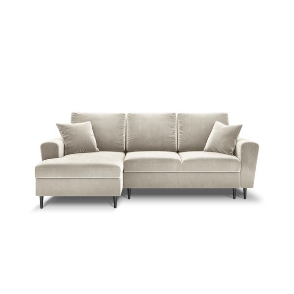 Smėlio spalvos iš velveto sulankstoma/su sandėliavimo vieta kampinė sofa (su kairiuoju kampu/su gultu) Kyoto – Cosmopolitan Design