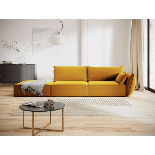 Garstyčių spalvos iš velveto sofa su dešiniuoju kampu 264 cm Vanda – Mazzini Sofas-image-1