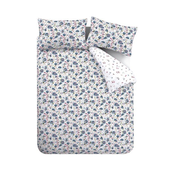 Iš flanelės viengulė patalynė baltos spalvos/mėlynos spalvos 135x200 cm Ophelia Floral – Bianca-image-2