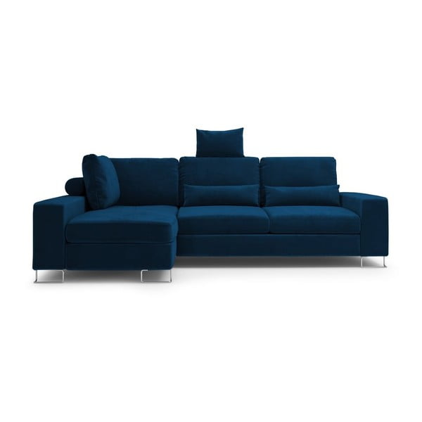 Mėlyna kampinė aksominė sofa-lova Windsor & Co Sofas Diane, kairysis kampas