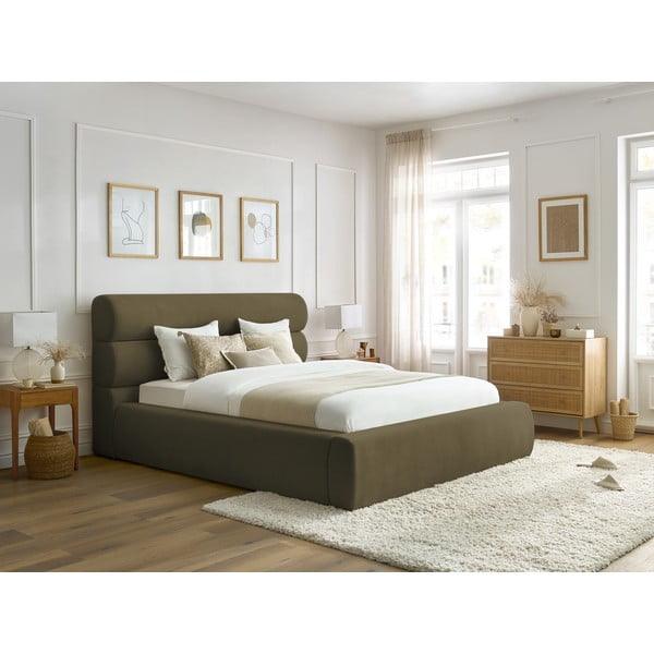 Dvigulė lova tamsiai žalios spalvos audiniu dengta su sandėliavimo vieta su lovos grotelėmis 160x200 cm Jagna – Bobochic Paris-image-1
