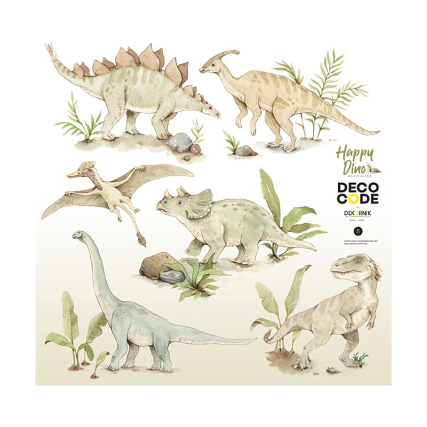Vaikiškų sieninių lipdukų rinkinys su dinozaurų motyvais Dekornik Happy Dino, 100 x 100 cm