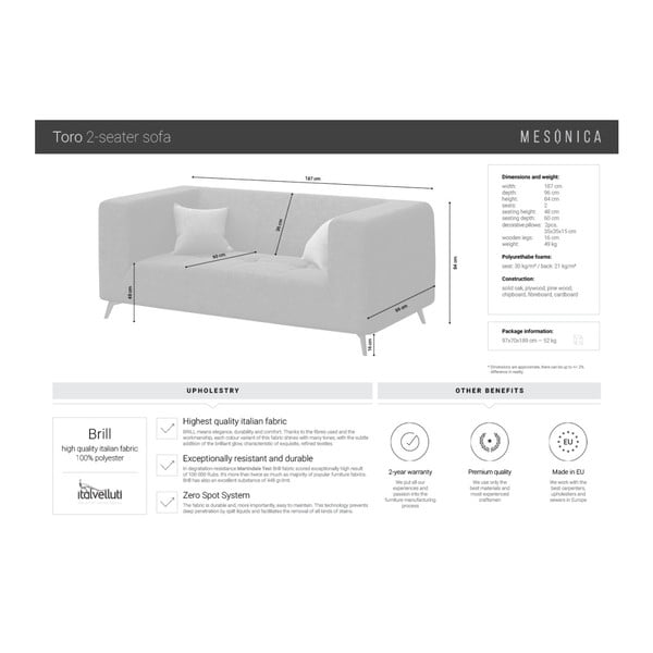 Juoda sofa MESONICA Toro, 187 cm-image-3