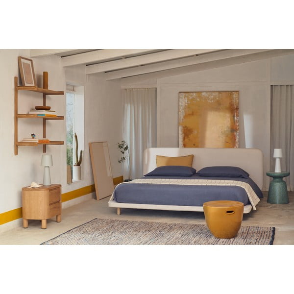 Dvigulė lova smėlio spalvos audiniu dengta 180x200 cm Odum – Kave Home-image-1