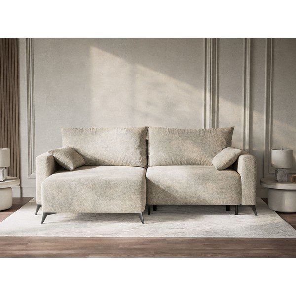 Smėlio spalvos sulankstoma/su sandėliavimo vieta kampinė sofa iš šenilinio audinio (su kairiuoju kampu/su gultu) Leon – Maison de Rêve-image-1